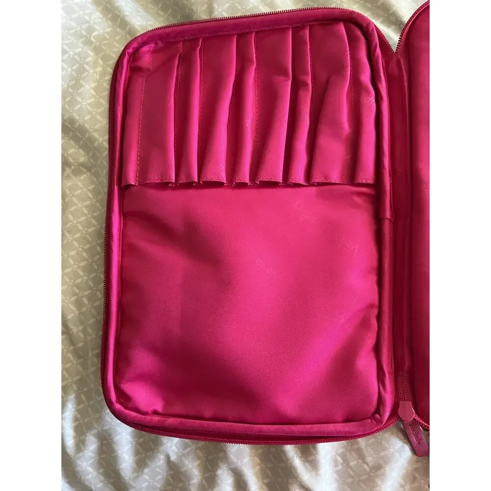 Vera Bradley Large Blush & Brush Makeup Case Pink Sunburst Floral Quilted Cotton
